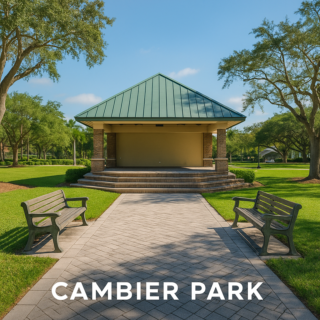 Cambier Park pavilion and benches, East Naples