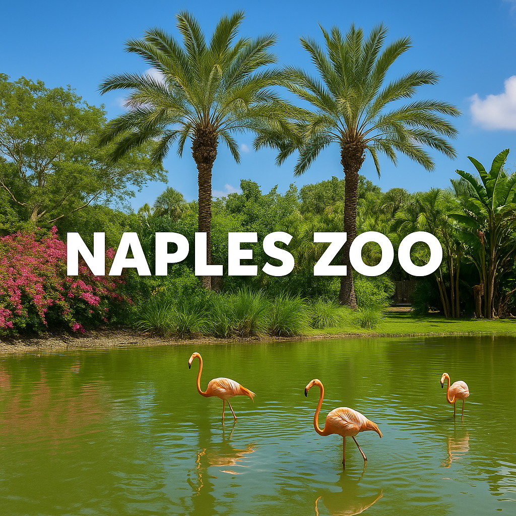 Naples Zoo with flamingos and palm trees, East Naples