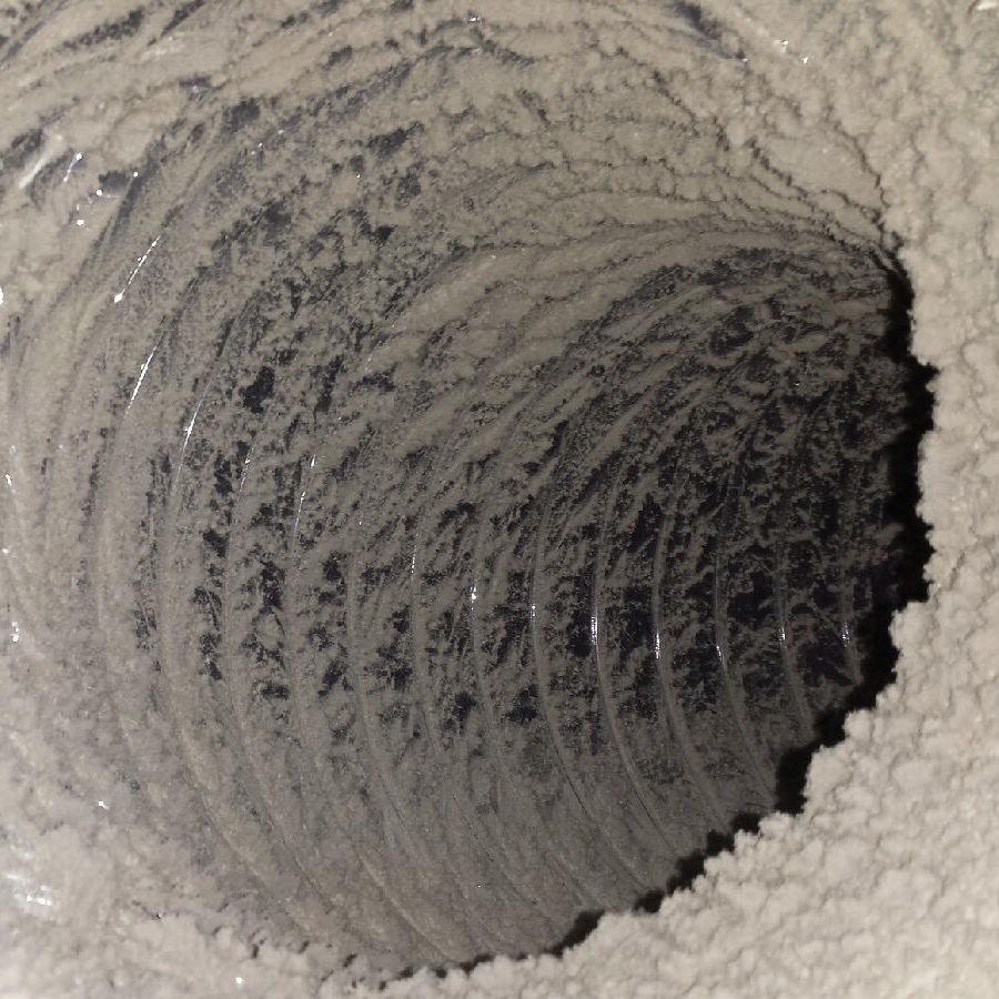 Loosening dust with air-powered tools inside duct